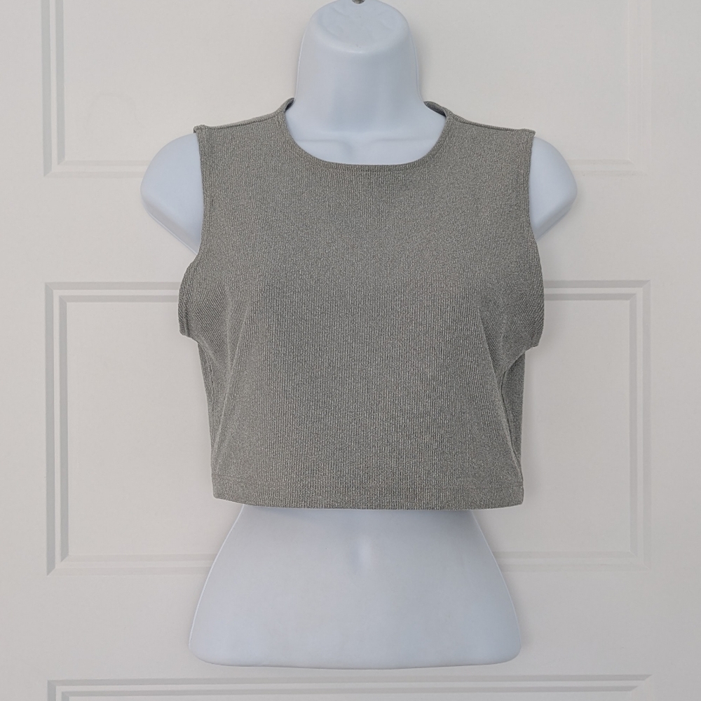 TnAction Aritzia Ribbed Crop Tank Top Grey Sleeveless TNA Activewear Size M - Picture 1 of 6